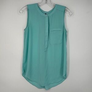 NYDJ Womens XS Popover Sleeveless Blouse Tank Top Aqua Blue Round Neck Pleated